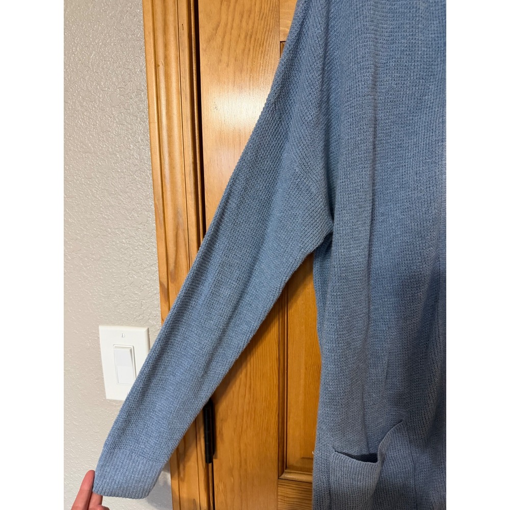 Christopher & Banks Women's XL Blue Waffle Knit Hooded Open Front Cardigan - Picture 4 of 8